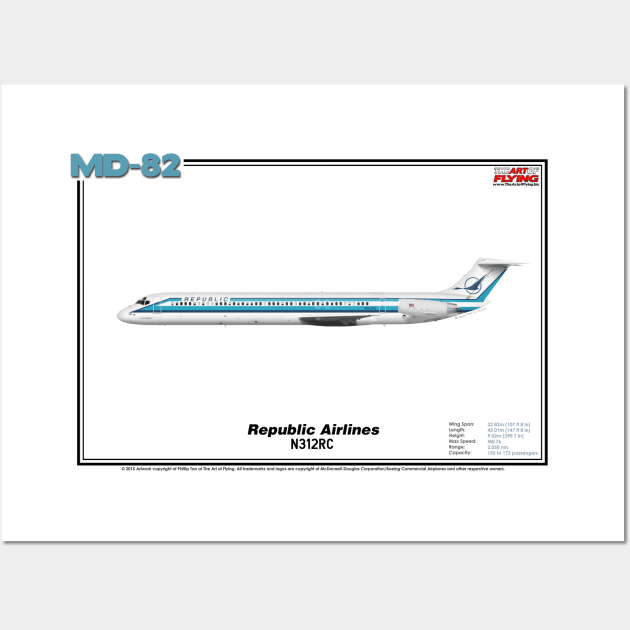 McDonnell Douglas MD-82 - Republic Airlines (Art Print) Wall Art by TheArtofFlying